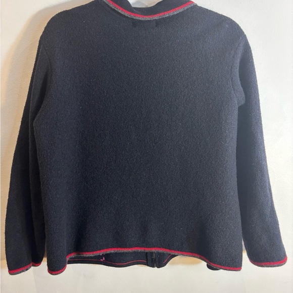 TABI INTERNATIONAL Sz XL Black Dog Pattern Cardigan Jacket Zipper 100% Wool - Picture 11 of 12